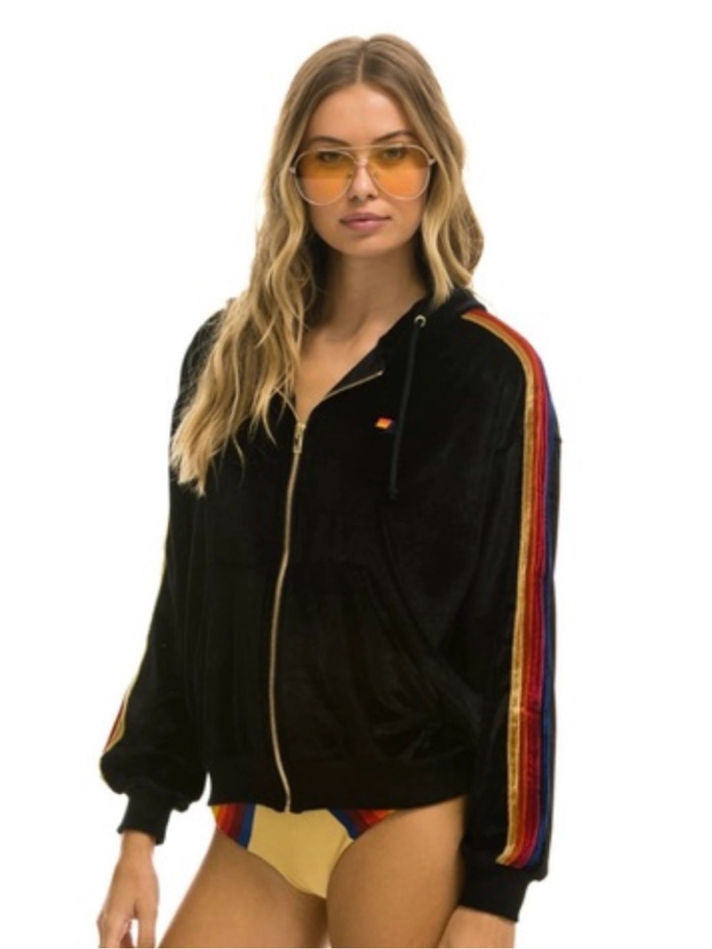 Aviator Nation Classic Velvet Black Zip Up Hoodie Jacket Small⚡️